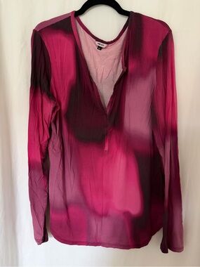 Tie-Dye Fuchsia Ombre Long-Sleeve V-Neck Top